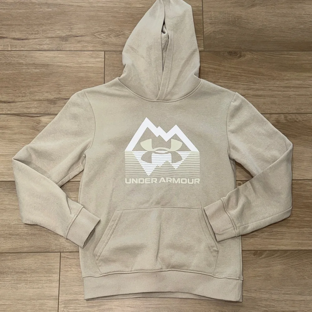 Under Armour Light Tan Hoodie with Logo youth size medium
